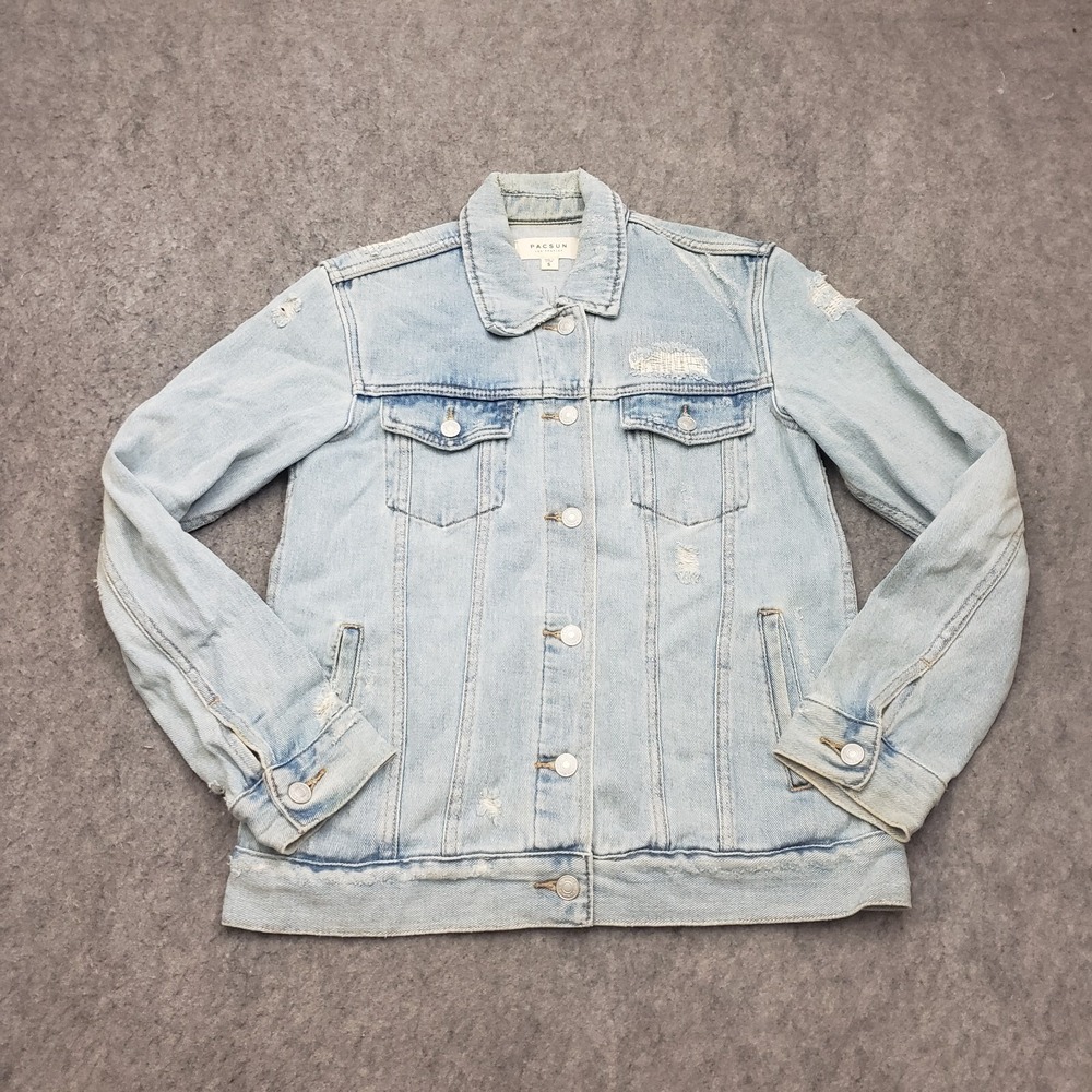 PacSun Jacket Womens Small Blue Denim Motorcycle Trucker Jean Coat Ladies *